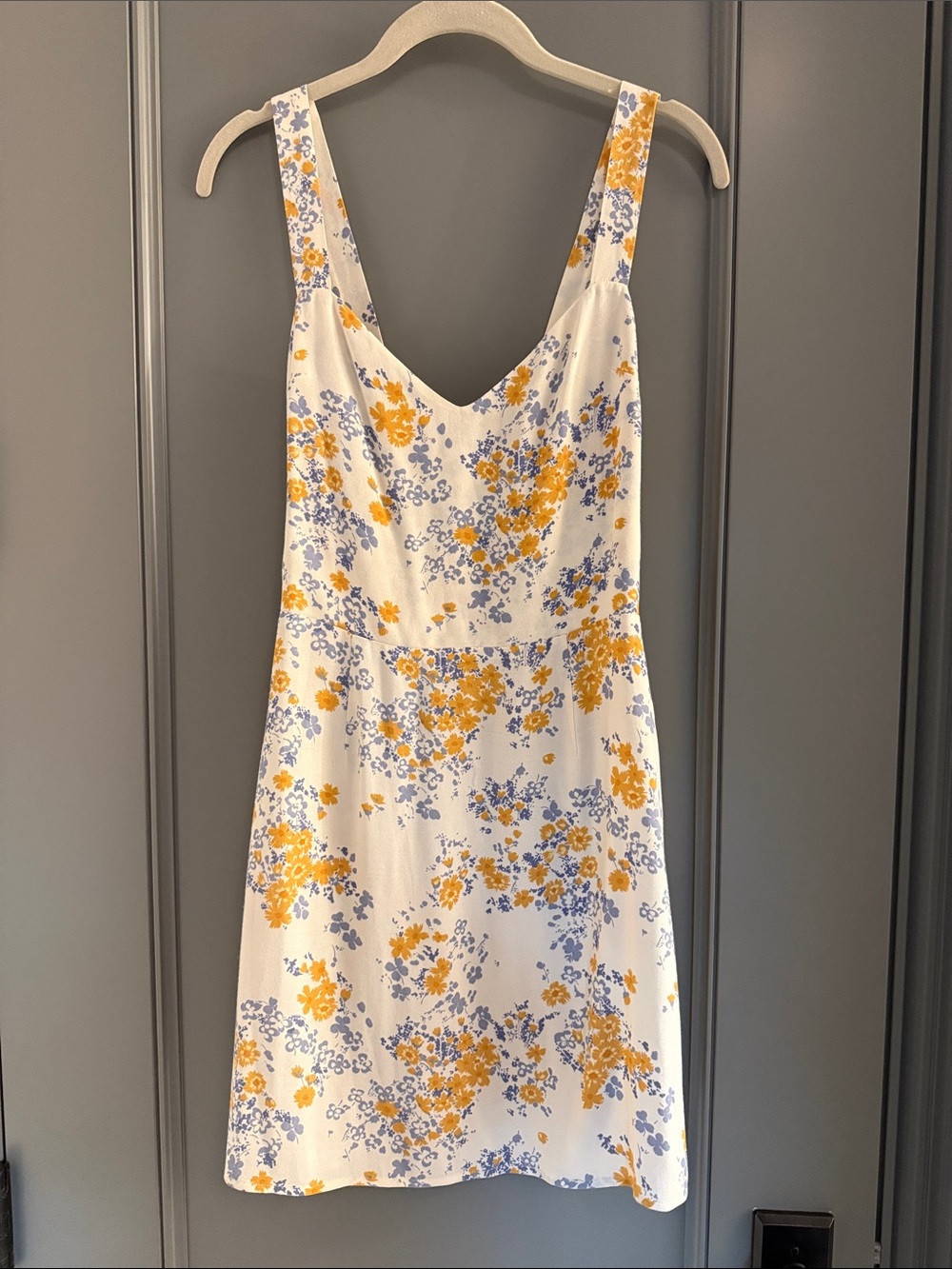 Reformation Cream Sundress with Yellow and Blue Floral Print
